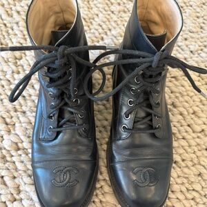 CHANEL - Interlocking CC Logo Combat Boots Women's Size: 39